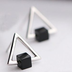 S925 Geometric Triangle Black Earrings