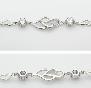 S925 Pure Silver Bracelet Heart-Shaped Amethyst Bracelet, Double Heart Bracelet