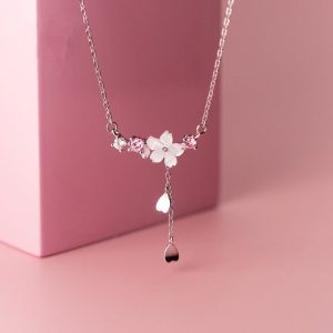 S925 Silver Light Luxury Temperament Shell Flower Necklace Tassel Diamond Clavicle Chain