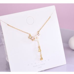 S925 Silver Light Luxury Temperament Shell Flower Necklace Tassel Diamond Clavicle Chain