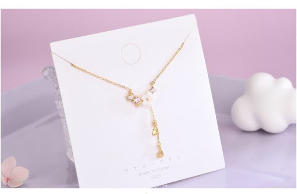 S925 Silver Light Luxury Temperament Shell Flower Necklace Tassel Diamond Clavicle Chain