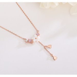 S925 Silver Light Luxury Temperament Shell Flower Necklace Tassel Diamond Clavicle Chain