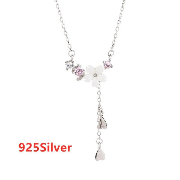 S925 Silver Light Luxury Temperament Shell Flower Necklace Tassel Diamond Clavicle Chain