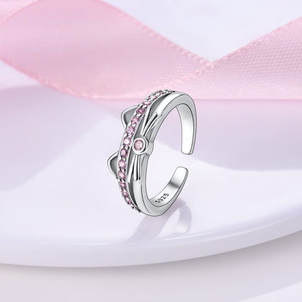 S925 Silver Plated Wave Man Ring Girl'S Heart Paw Print