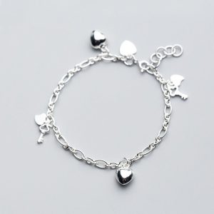 S925 Silver Women'S Key Bracelet Heart Shaped Women