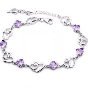 S925 Sterling Silver Bracelet Double Heart Amethyst Bracelet