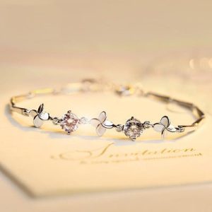 S925 Sterling Silver Bracelet Lucky Clover Simple Silver Jewelry