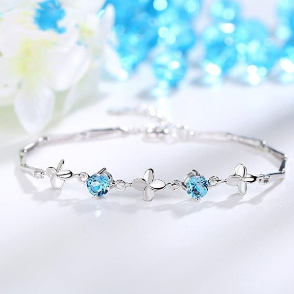 S925 Sterling Silver Bracelet Lucky Clover Simple Silver Jewelry