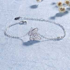 S925 Sterling Silver Fashion Bow Micro-Inlaid Zircon Adjustment Beads Bracelet