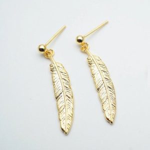 S925 Sterling Silver Plated 18K Gold Vintage Feather Earrings