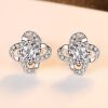 S925 Sterling Silver Stud Earrings 3A Zircon Four-Leaf Clover Earrings