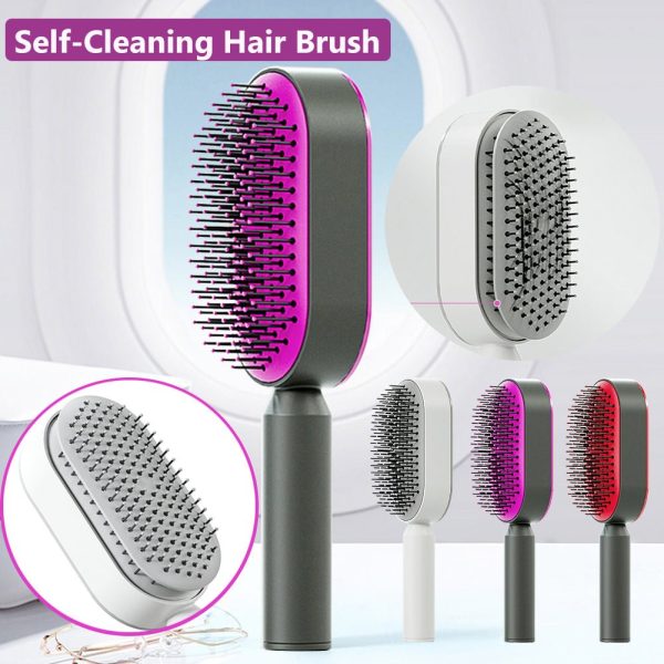 Self Cleaning Hair Brush One-Key Cleaning Massage Anti-Static Hairbrush