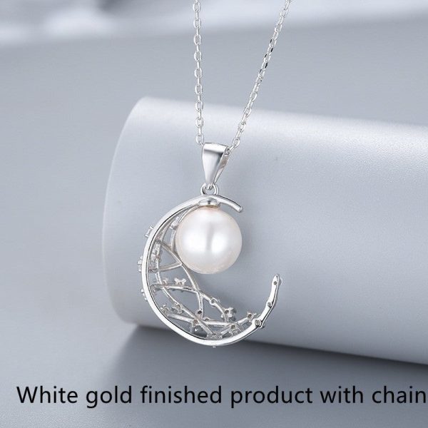 Silver Simple Moon Pearl Pendant Clavicle Fashion All-Match