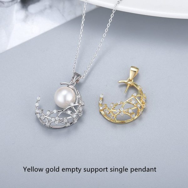 Silver Simple Moon Pearl Pendant Clavicle Fashion All-Match