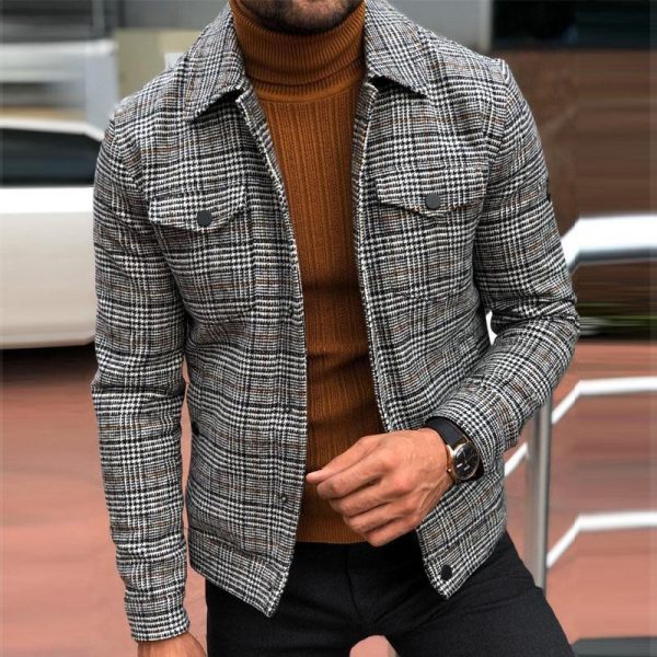 Slim Casual Fashion Autumn Plaid Men'S Jacket