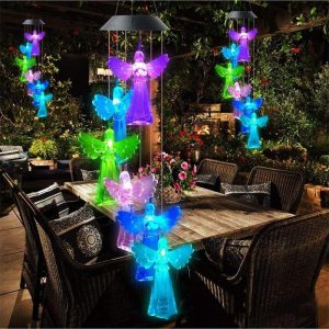 Solar Wind Chime Lamp Angel Outdoor Colorful Decoration