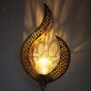 Solar Wrought Iron Wind Chime Lamp Hollow Flame Sun Moon Lamp Garden Flame Suspension