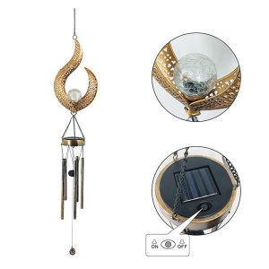 Solar Wrought Iron Wind Chime Lamp Hollow Flame Sun Moon Lamp Garden Flame Suspension