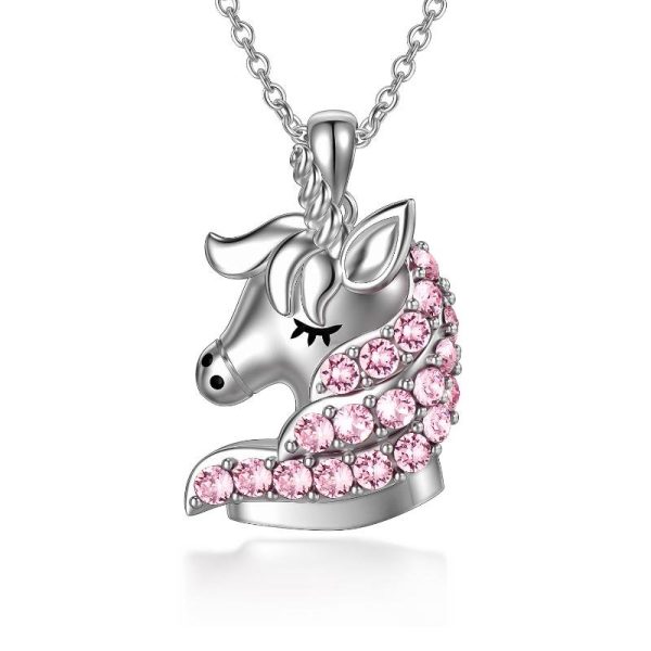 Sterling Silver Unicorn Necklace With Pink Crystals Birthday Gifts For Girls