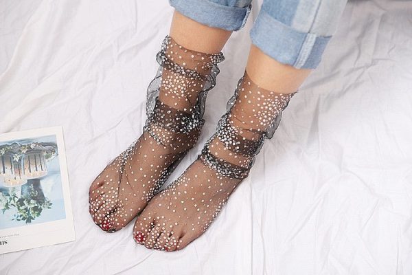 Summer Polka Dots Tulle Socks Breathable Transparent