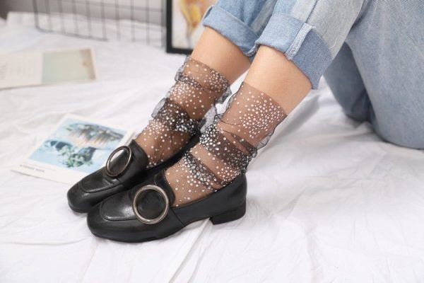 Summer Polka Dots Tulle Socks Breathable Transparent