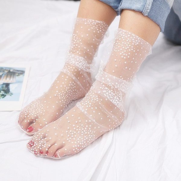 Summer Polka Dots Tulle Socks Breathable Transparent