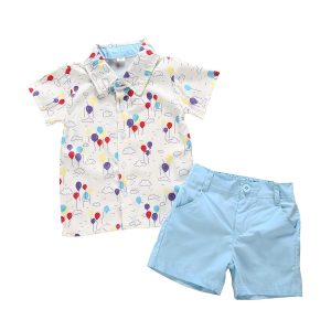 Summer Short-Sleeved Cartoon Shirt And Shorts Two-Piece Children'S Suit